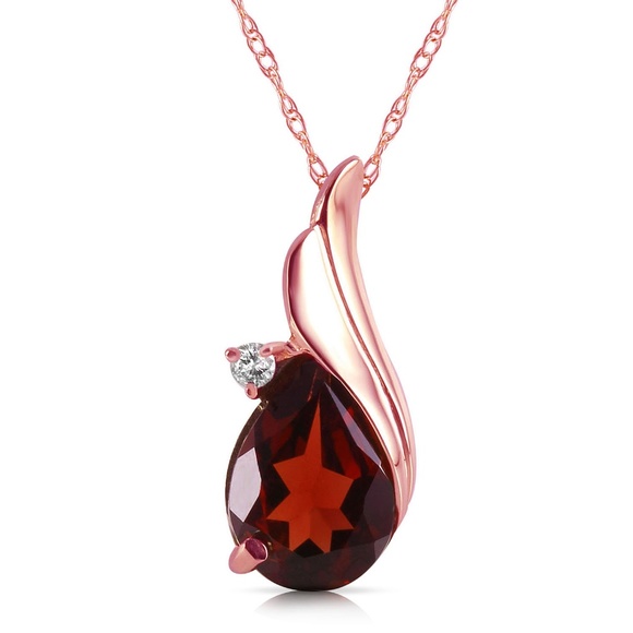 14K. SOLID GOLD NECKLACE WITH DIAMOND & GARNET